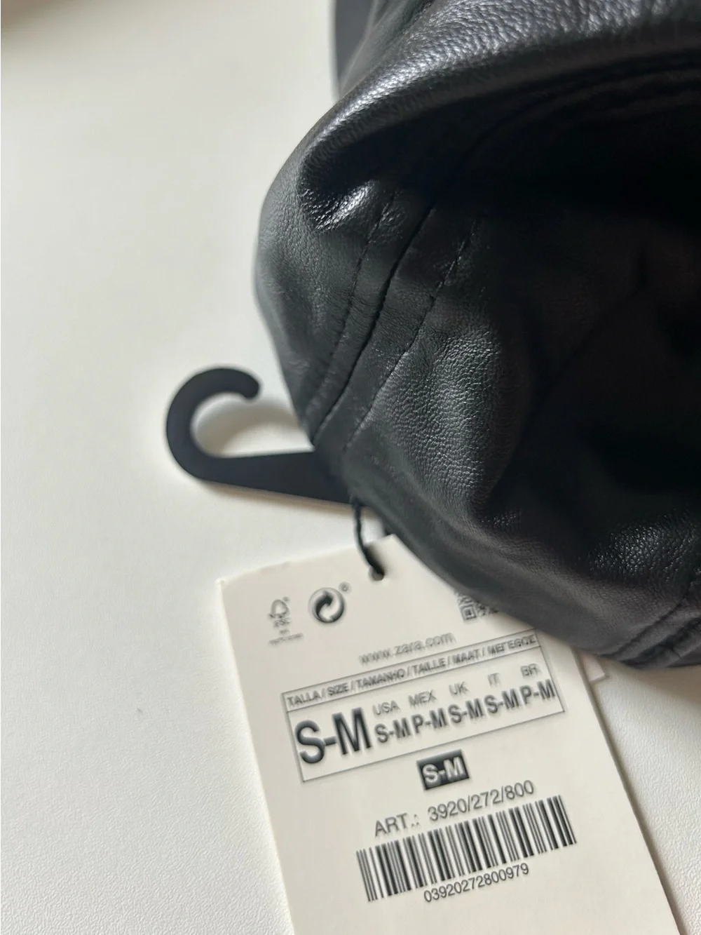 Zara Genuine Real Leather Baseball Cap Matte Black NWT